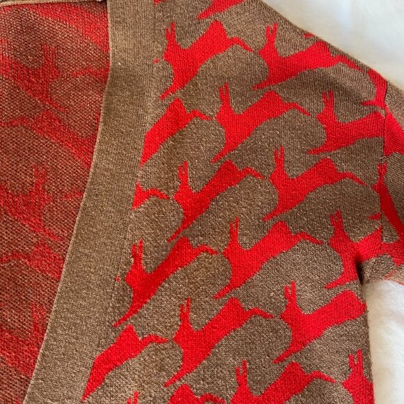 J Crew Wallace Small Wool Blend Orange Brown Cardigan w Rabbit Theme (S) - Picture 6 of 6